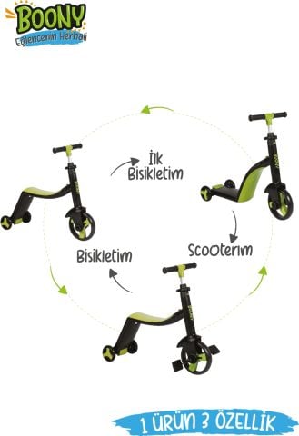 BOONY 3’ü 1 Arada Çocuk Scooter & Bisiklet – Yeşil