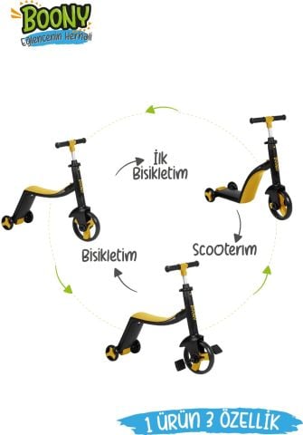 BOONY SARI ÇOCUK SCOOTER- BİSİKLET 1 ÜRÜN 3 ÖZELLİK 50 KG TAŞIMA KAPASİTELİ