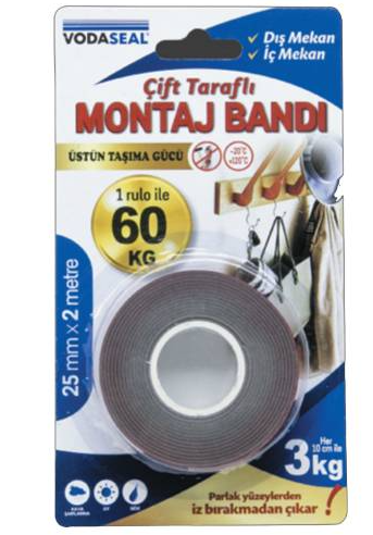 Güçlendirilmiş Çift Taraflı Dış Mekan Montaj Bandı 25mmx2m