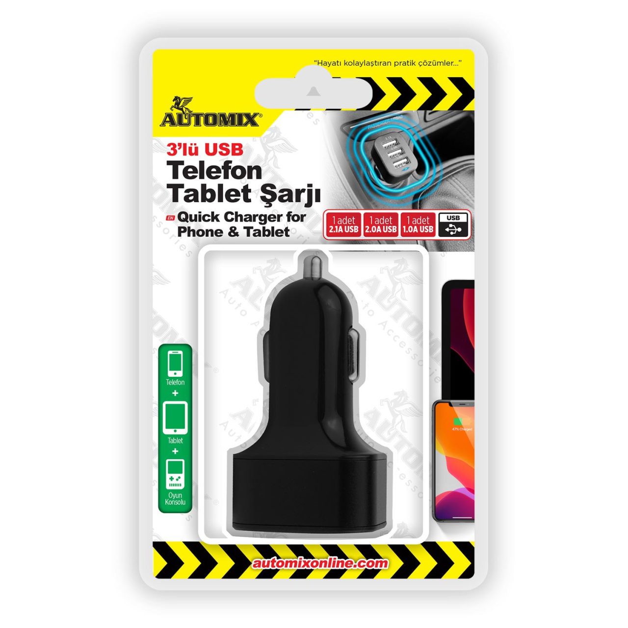 3'lü USB Telefon Tablet Şarjı