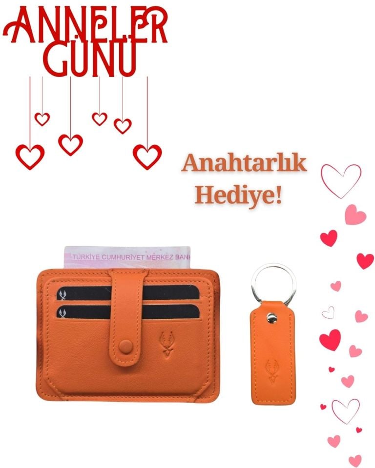 Turuncu Renk Hakiki Deri İsme Özel Seçeneği İle Kişiselleştirilebilir Resimlik Bölmeli Kağıt Para Sığabilen Kredi Kartlık Kadın Ve Erkek Kullanımına Uygun Deri Kredi Kartlık Cüzdan Çanta