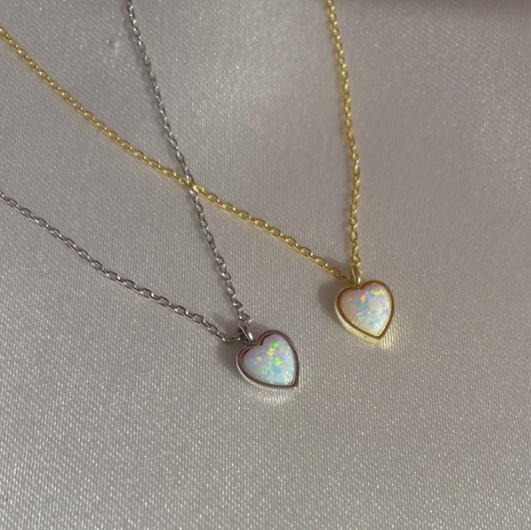 925 Ayar Gümüş Minimal Opal Taşlı Kalp Kolye