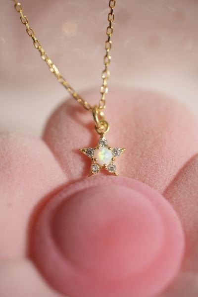 Minimal  Opal Taşlı Yıldız Kolye - 925 Ayar Gümüş