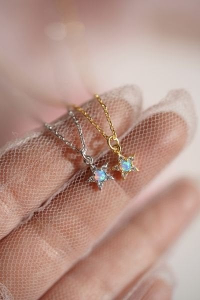 Minimal Mavi  Opal Taşlı Yıldız Kolye - 925 Ayar Gümüş