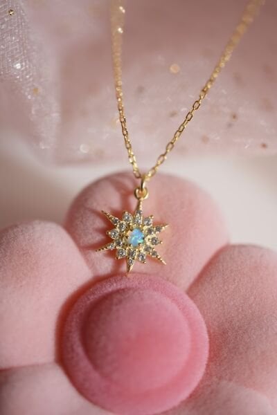 Mavi  Opal Taşlı Kutup Yıldızı Kolye - 925 Ayar Gümüş
