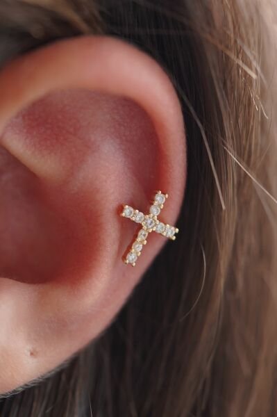 Cross Steel Piercing Gold Plated