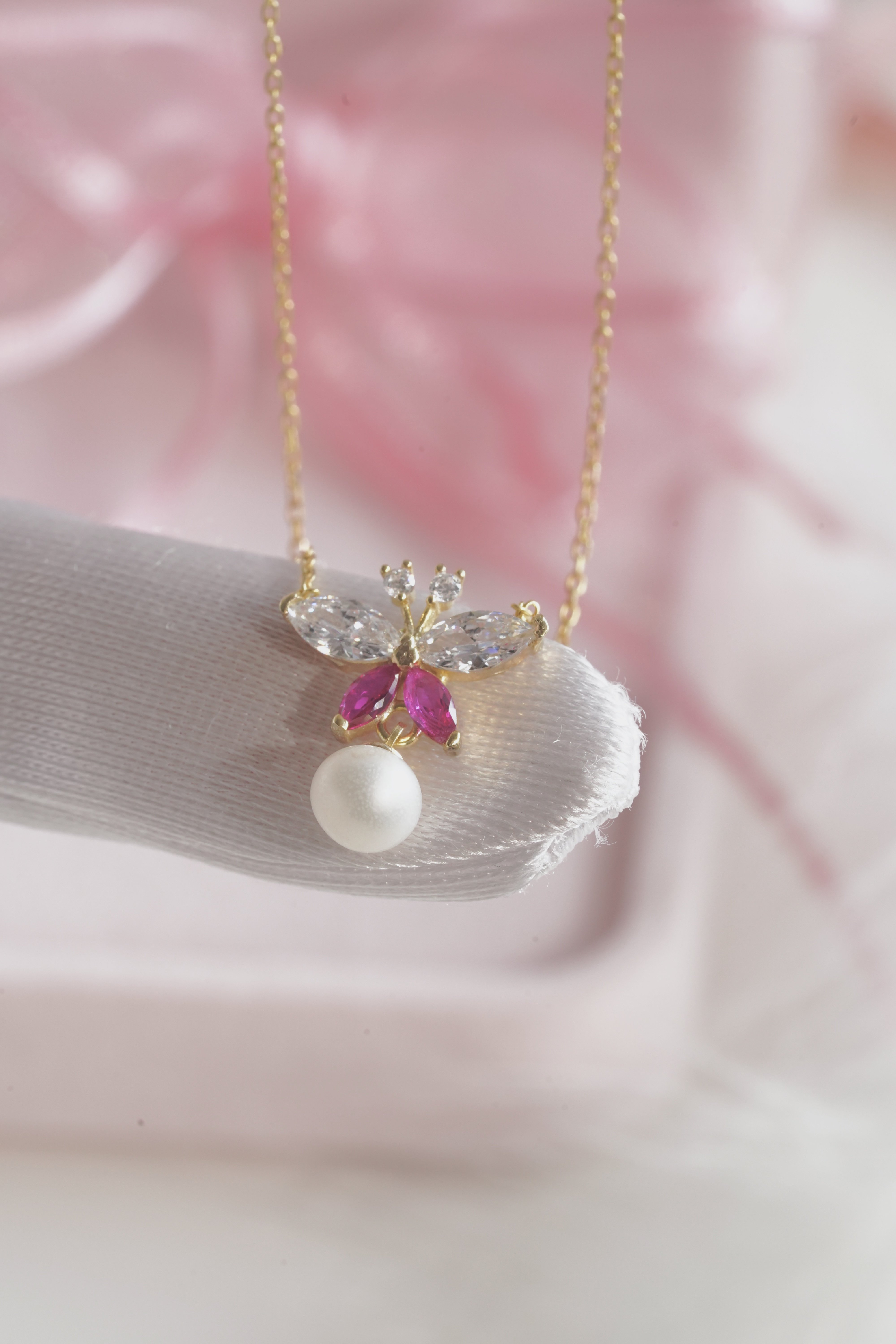 Pearl Butterfly Necklace 925 Sterling Silver Silver Color