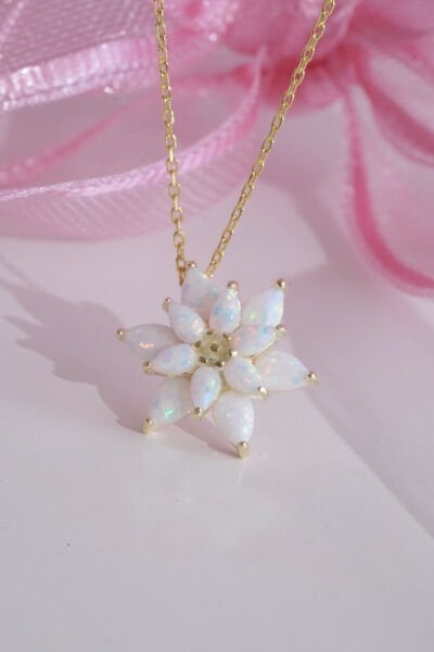 Opal Taşlı Lotus Çiçeği Kolye - 925 Ayar Gümüş