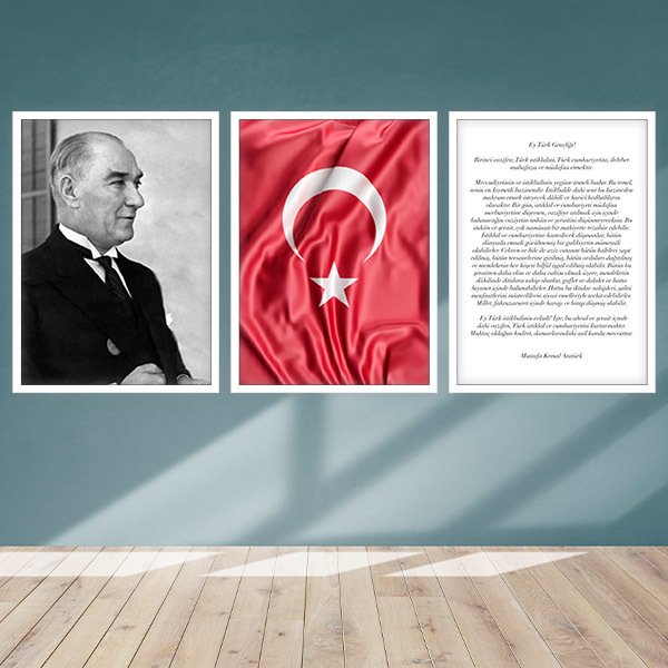 Atatürk & Gençliğe Hitabe & Bayrak Üçlü Çerçeve ve Poster Seti - ATA1003