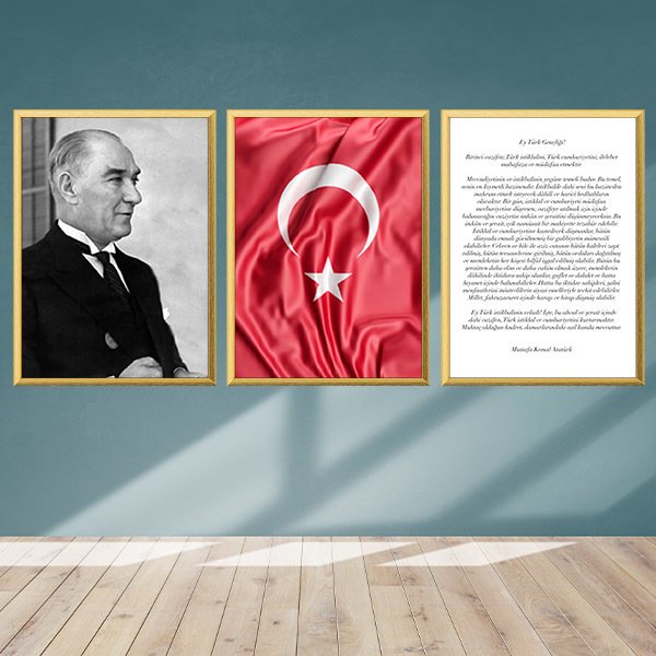 Atatürk & Gençliğe Hitabe & Bayrak Üçlü Çerçeve ve Poster Seti - ATA1003