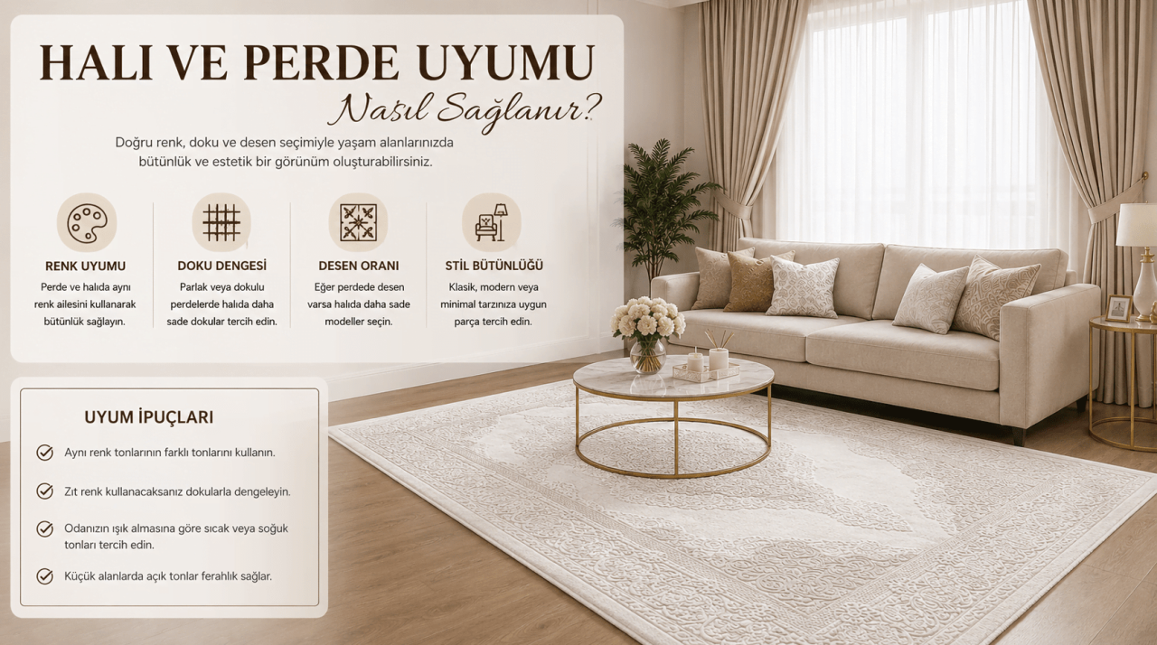 Halı ve Perde Uyumu Nasıl Sağlanır? Salon Dekorasyonunda Doğru Uyum Rehberi