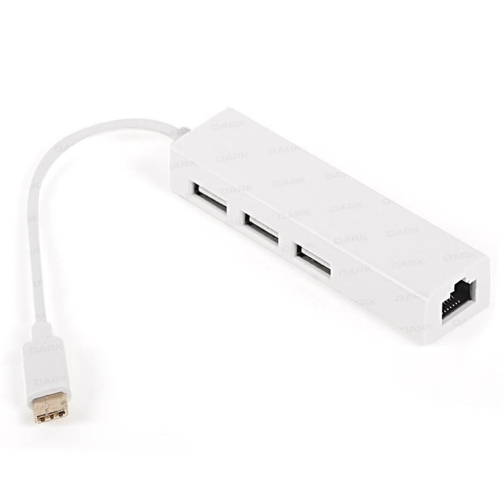 Dark USB3.1 Type-C - 3xUSB2.0 HUB+ 10-100 Ethernet Dönüştürücü