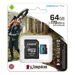 Kingston SDCG3-64GB 64GB microSDXC Canvas Go Plus 170R A2 U3 V30 Card + ADP Hafıza Kartı
