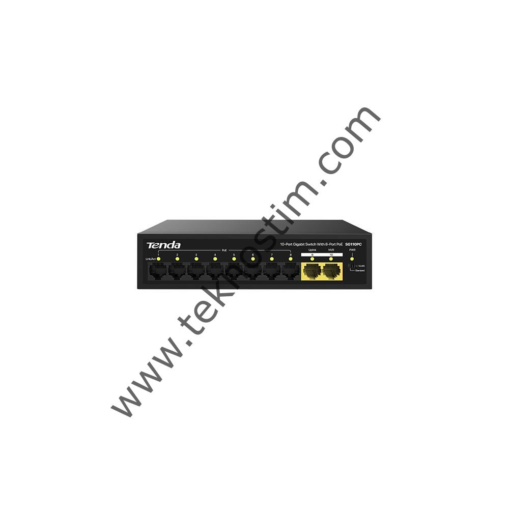 Tenda SG110PC 10 Port 8 Port Poe+ 10-100-1000 Mbps + 2 Port Uplink Switch Çelik Kasa Rack Mount