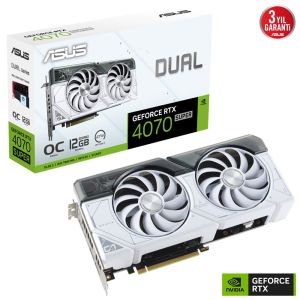 Asus Dual GeForce RTX4070S Super Beyaz DUAL-RTX4070S-O12G-WHITE 12GB GDDR6X 192Bit Ekran Kartı