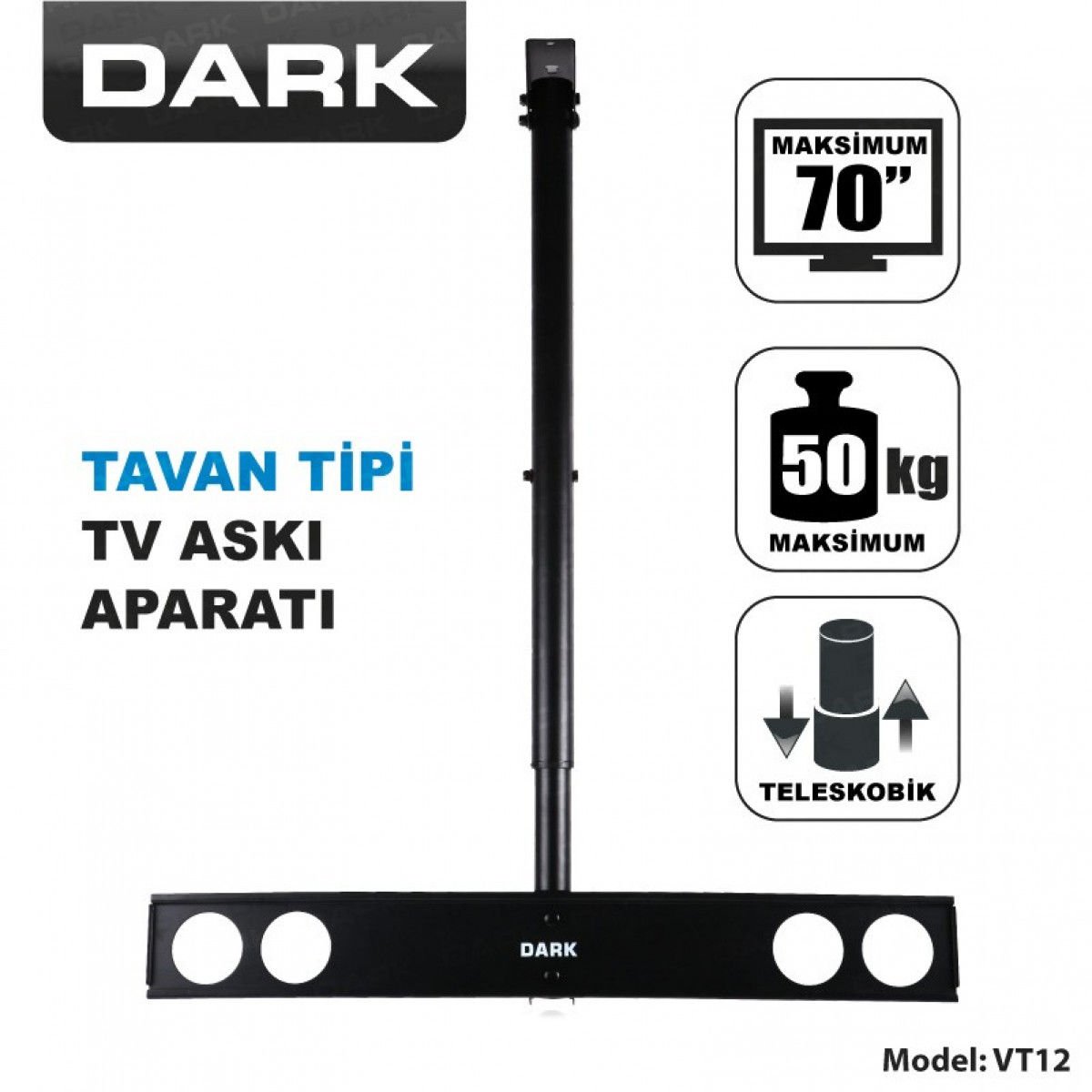 Dark VT12 37''- 70'' Tavan Tipi Hareketli, Yükseklik Ayarlı TV Askı Aparatı