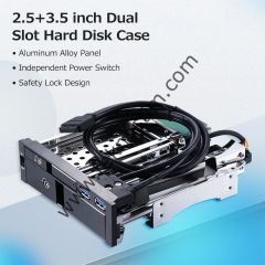 Oem 5,25'' Dahili Çift Yuvalı Sabit Disk Kutusu 2,5+3,5 inç SATA HDD-SSD Muhafaza Aletsiz Tasarım