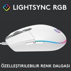 LOGITECH G G102 LIGHTSYNC RGB AYDINLATMALI 8.000 DPI KABLOLU OYUNCU MOUSE BEYAZ 910-005824