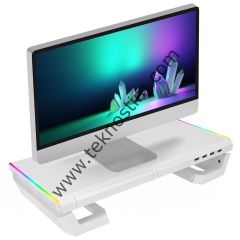 Everest ST1 4 USB Hub RGB Işıklı Katlanabilir Yükseklik Ayarlı Beyaz Monitör Standı