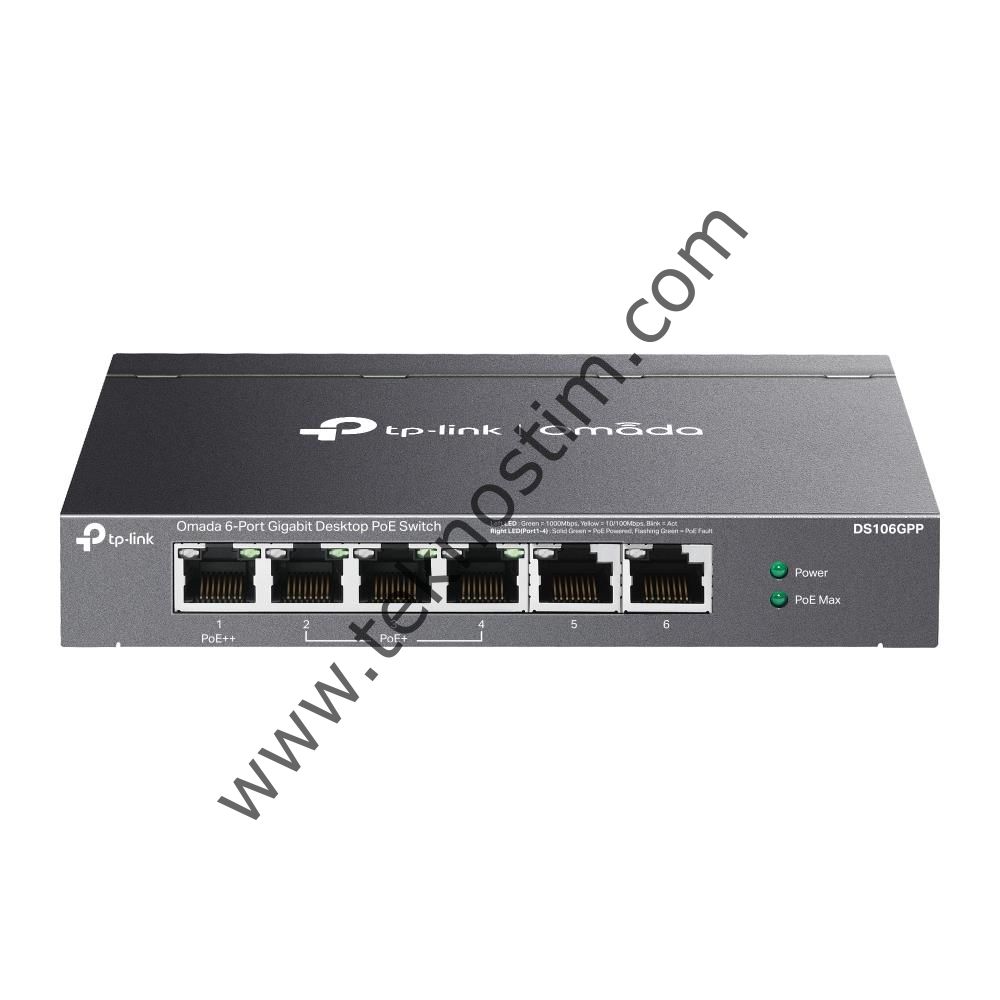 Tp-Link DS106GPP 4 Port 10-100-1000 Poe+ Switch 2 Port Uplink Çelik Kasa Rack Mount