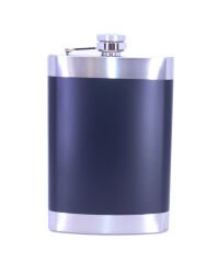 Siyah Deri Kaplama Paslanmaz Çelik Cep Matarası - Hip Flask 9 OZ