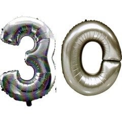 30 Yaş Sayı Folyo Balon Gümüş 90 cm