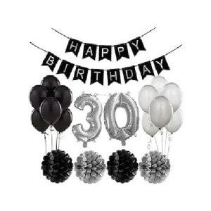 Siyah Gümüş 30 Yaş Doğum Günü Seti 30 Yaş Partisi