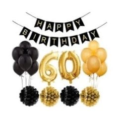 Yetişkin Doğum Günü Partisi Gold Siyah 60 Yaş Balon Seti