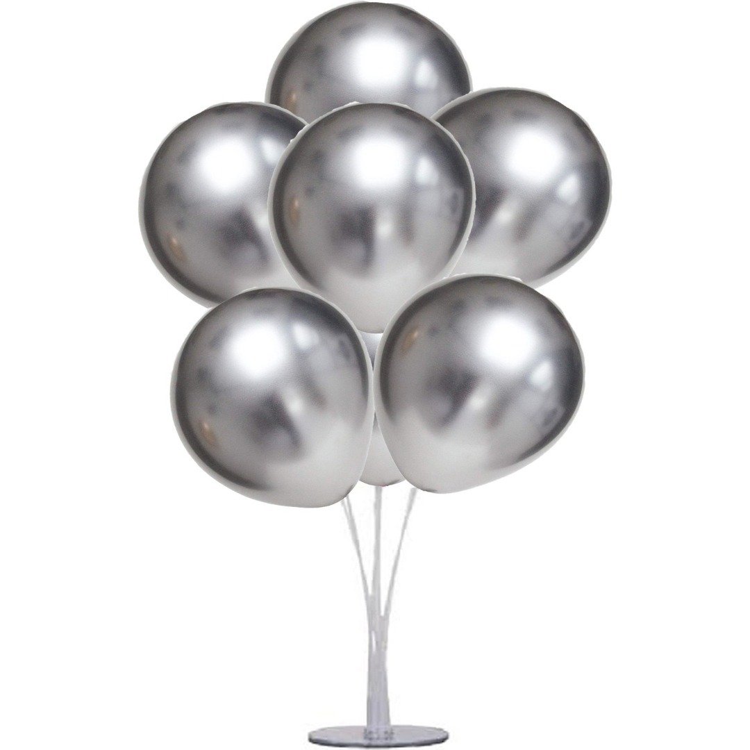 Balon Standı ve 7 Adet Gümüş Renk Krom Balon Seti