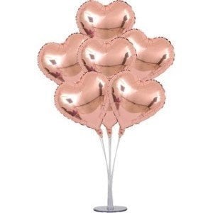 Ayaklı Kalp Balon Standı + Rose Gold Folyo Kalp Balonlar