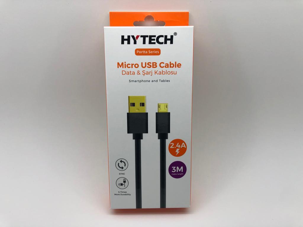 Hytech Portta HY-X203 3m 2.4A Micro Usb Gold Uçlu Siyah Şarj Kabl