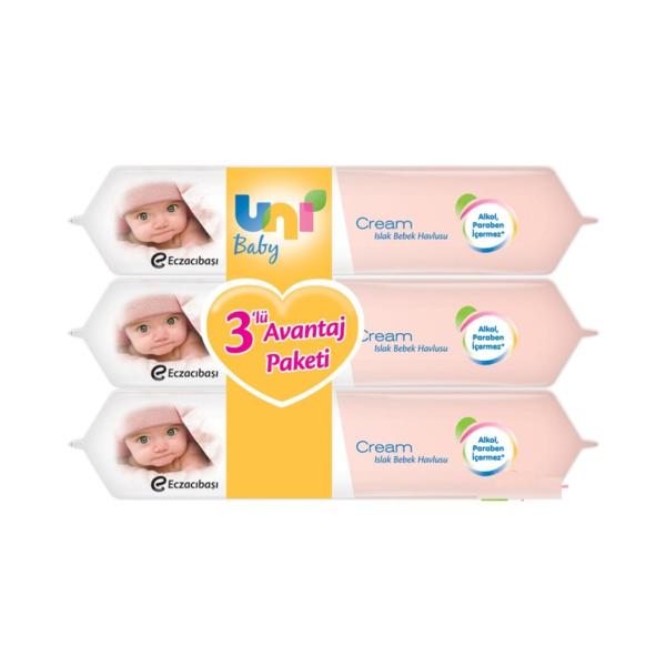 Uni Baby Cream Islak Havlu 56 Yaprak 3'lü Paket