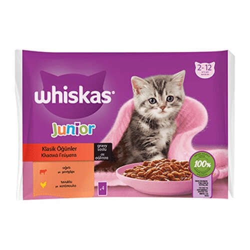 Whiskas Pouch Junior Et Çeşitleri Kedi Yaş Maması 85 Gr x 4 Adet