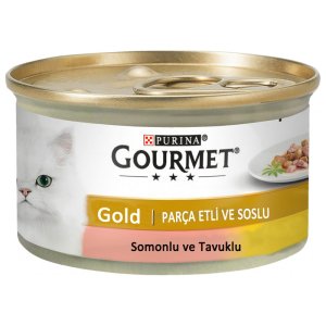 Gourmet Gold Parça Etli Somonlu ve Tavuklu Kedi Konservesi 85 Gram