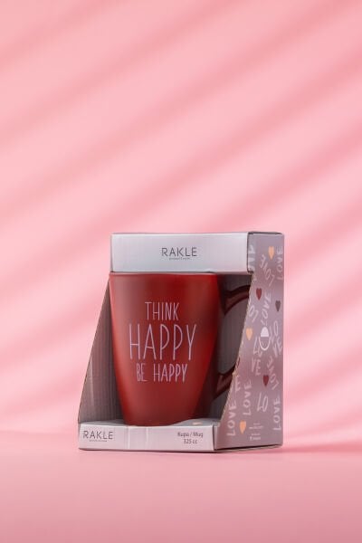 Think Happy Be Happy Sloganlı Kupa Bordo 325 cc