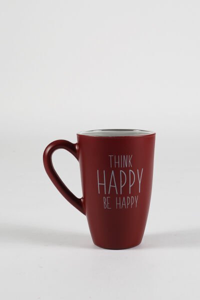 Think Happy Be Happy Sloganlı Kupa Bordo 325 cc