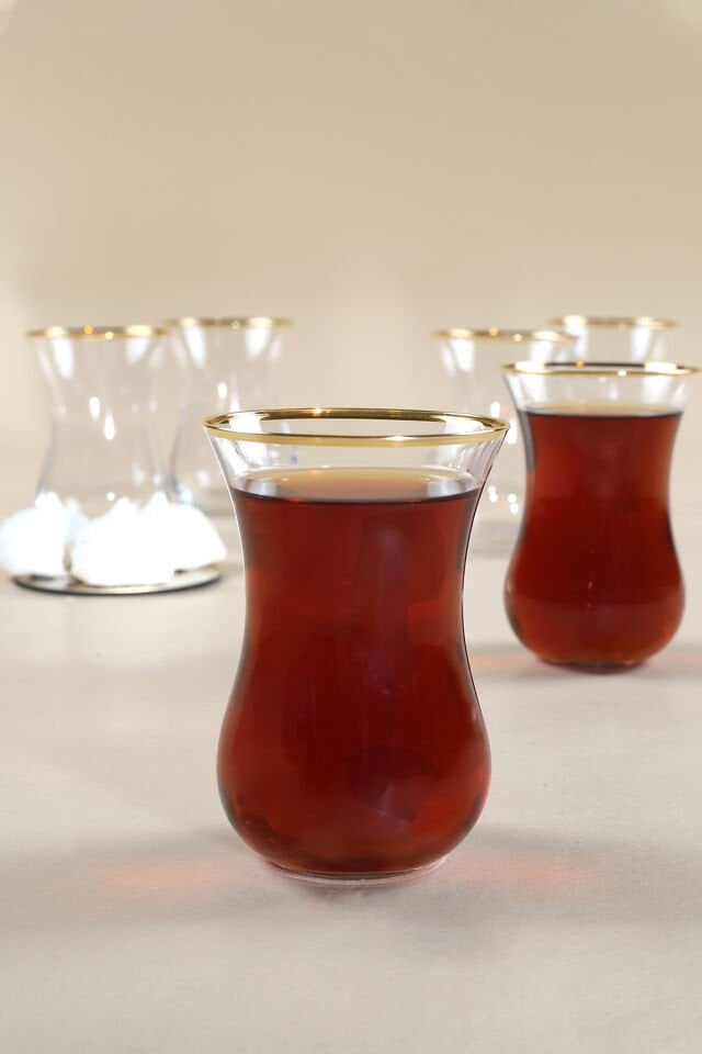 Pure Altın Yaldızlı İthal İnce 6'lı Çay Bardağı Seti 120 cc