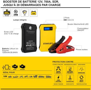 Stanley SXAE00125 12 V 700 A Lityum Polimer Akü Takviye Cihazı + Powerbank + Led Lamba