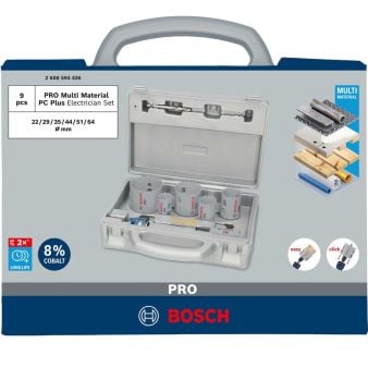 Bosch Aksesuar PRO Multi Material PC-Plus Delik Açma Testeresi Set 9 Parça (22-29-35-44-51-64 Çap / 44 mm Yükseklik)