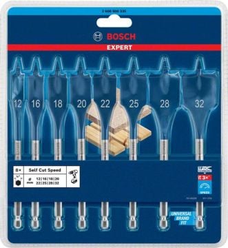 Bosch Ahşap Matkap Uç Expert SCS Yaprak HEX Set (8 Parça) - 2608900335