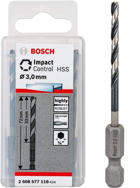 Bosch Çift Taraflı Vidalama Hss 3.0X72 Mm 10 Lu Paket İmpact Control - 2608577118