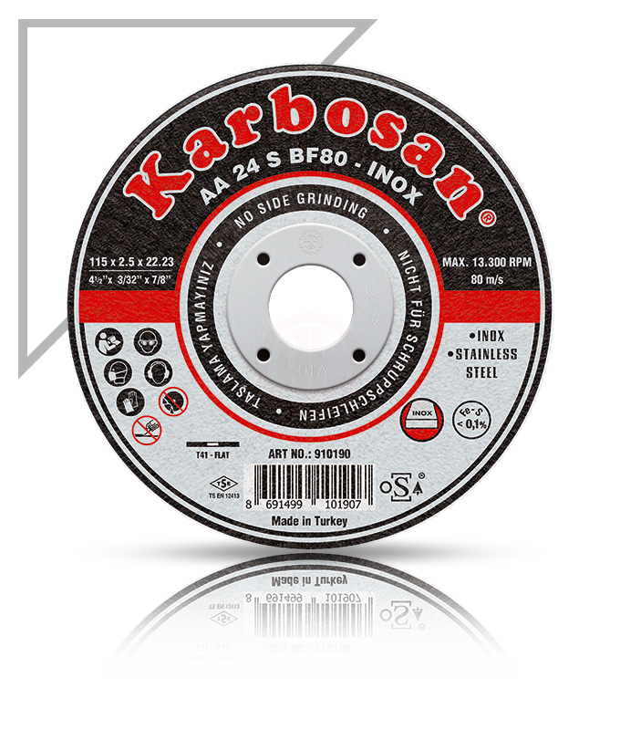 Karbosan Paslanmaz Çelik (Inox) Kesme Disk T41 Düz 115x2,5x22,23 mm AA 24 S BF80 - KAR910190