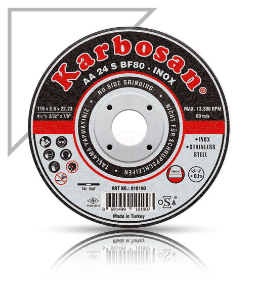 Karbosan Paslanmaz Çelik (Inox) Kesme Disk T41 Düz 180x3,0x22,23 mm AA 24 S BF80 - KAR910210