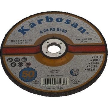 Karbosan Paslanmaz Çelik (Inox) Kesme Disk T42 Bombeli 180x3,0x22,23 mm AA 24 S BF80 - KAR910250