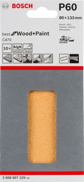 Bosch Titreşimli Zımpara Kağıdı 6 Delik 80x133 mm 60 Kum (10 Adet) - 2608607229