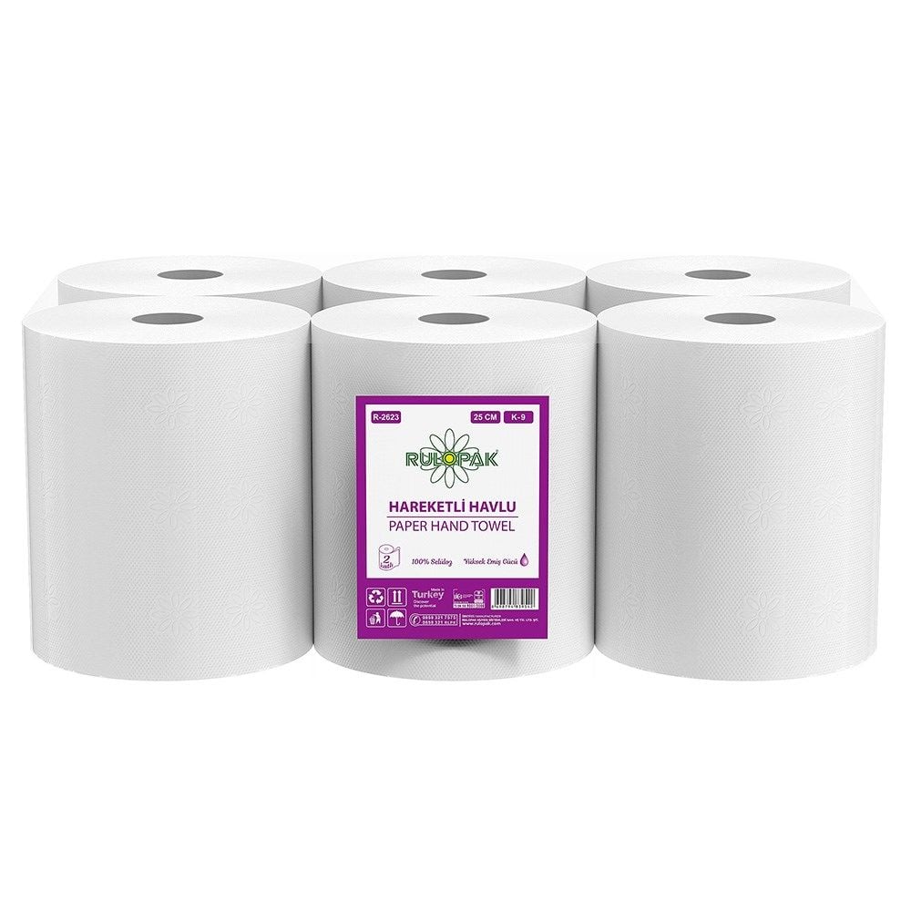 Rulopak Hareketli Havlu 2 Katlı 25 Cm 125M 6 Lı Paket 9 Kg