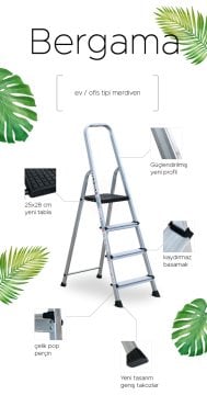 Çağsan Bergama Tablalı Alüminyum Merdiven 5+1 Basamaklı - BG5