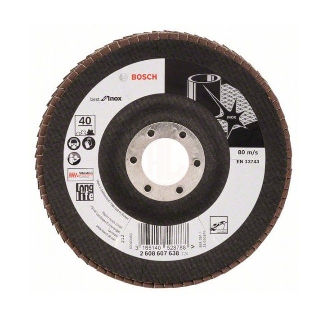 Bosch Zirkon Flap Zımpara Diski X581 Best For Inox Bombeli 125x22,23 mm 40 Kum - 2608607638
