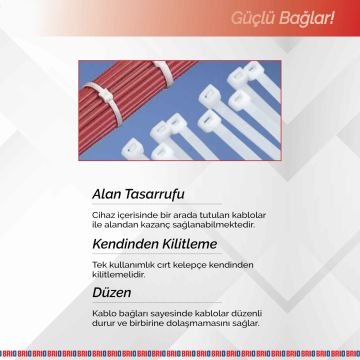 Brio Kablo Cırt Kelepçe Beyaz 48X400 Mm 100 Lük