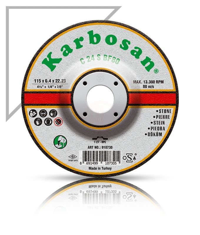 Karbosan Döküm Taşlama Disk T27 Bombeli 180x6,4x22,23 mm C 24 S BF80 - KAR910750